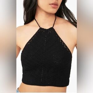 NWT Free People Know Better Knit Halter Top in Black - Size S